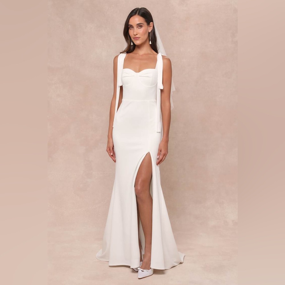 Lulus Splendid Love White Bustier Tie-Strap Mermaid Maxi Dress